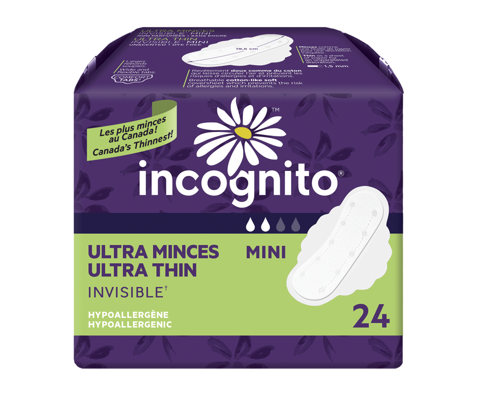 Ultra Thin Mini Pads with Tabs, 24 units Incognito Jean Coutu