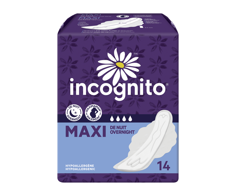 MaxiMom Pads with Tabs, 14 units, Overnight Incognito Pads and cup