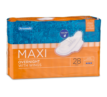 Maxi Pads with Wings, 28 units, Super Overnight