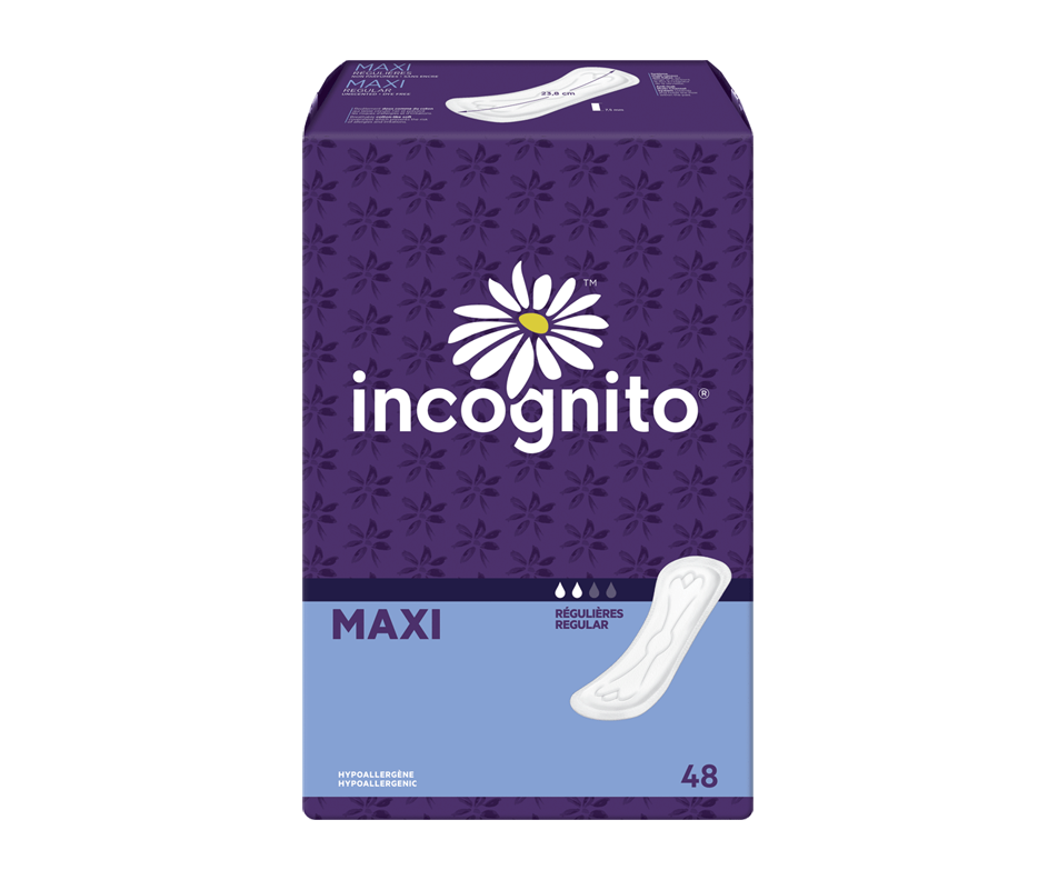 Maxi Pads, 48 unités , Regular Incognito Pads and cup Jean Coutu