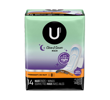 Image of product U by Kotex - Kotex Security Maxi Overnight Pads With Wings, 14 units