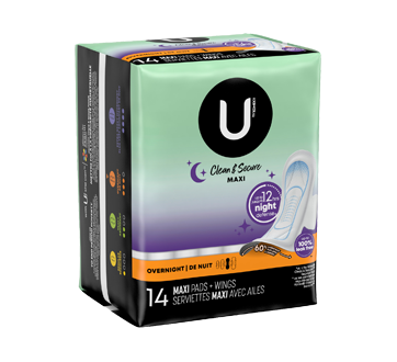 Clean & Secure Overnight Maxi Pads with Wings, 14 units – U by Kotex : Pads  and cup