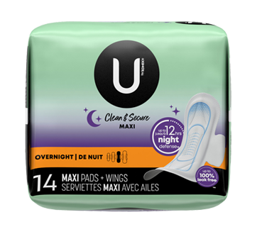 Clean & Secure Overnight Maxi Pads with Wings, 14 units