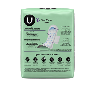 Clean & Secure Overnight Maxi Pads with Wings, 14 units – U by