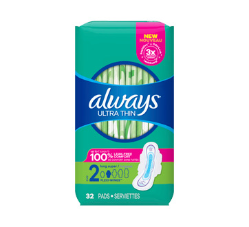 Ultra Thin Pads With Wings, Size 2, Unscented, 32 units, Super