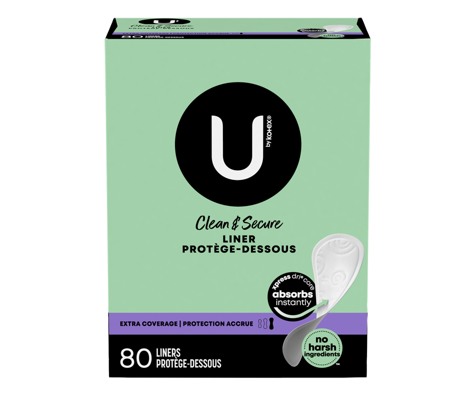 Clean & Secure Panty Liners, Light Flow, Extra Coverage, 80 units U by Kotex Pantiliner