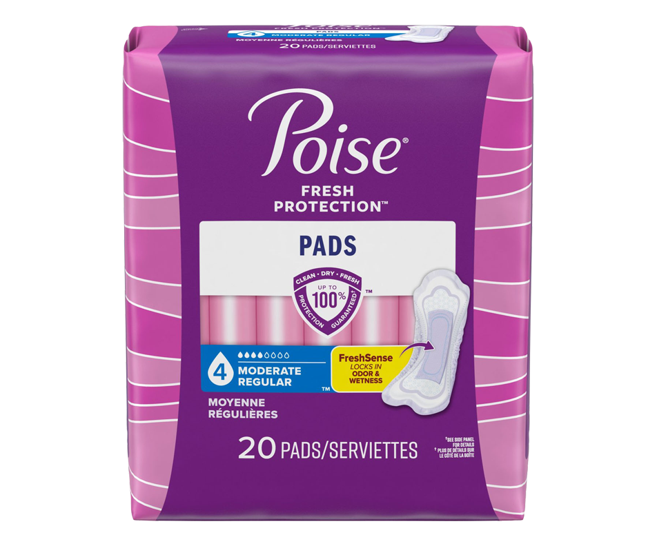 Postpartum Incontinence Pads, Moderate Flow, Regular, 20 units Poise