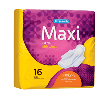 Maxi Pads Long with Tabs, 16 units, Super