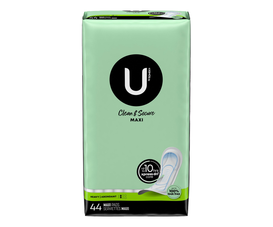 Clean & Secure Maxi Pads, Heavy Flow, 44 units U by Kotex Pads and