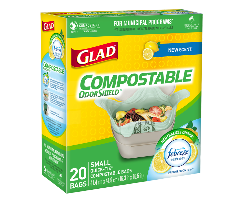 Compostable OdourShield QuickTie Compostable Bags, Small, Lemon Scent