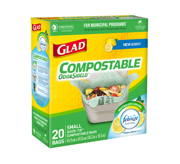 Compostable OdourShield Quick-Tie Compostable Bags, 20 units, Small, Lemon Scent