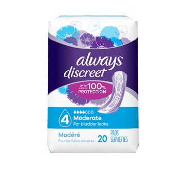 Discreet Incontinence Pads, Moderate Absorbency, Regular Length, 20 units