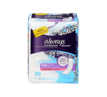 Discreet Incontinence Pads, Moderate Absorbency, Regular Length, 20 units –  Always : Incontinence