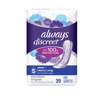 Discreet Incontinence Pads, Maximum Absorbency, 39 units, Long Length
