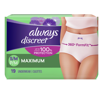 Image 1 of product Always - Discreet Incontinence Underwear, Maximum Absorbency, Small/Medium, 19 units