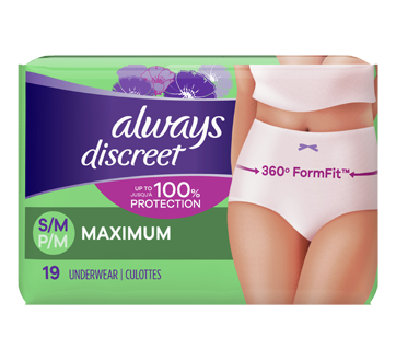 Discreet Incontinence Underwear, Maximum Absorbency, Small/Medium