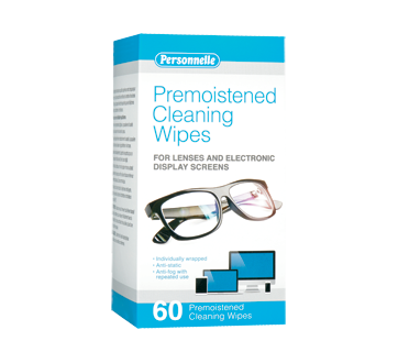 Premoistened Cleaning Wipes for Lenses and Electronic Display Screens, 60 units