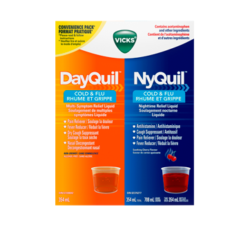 Dayquil Nyquil Cold Flu Relief Liquid 708 Ml Cherry Flavor Vicks Syrup Jean Coutu