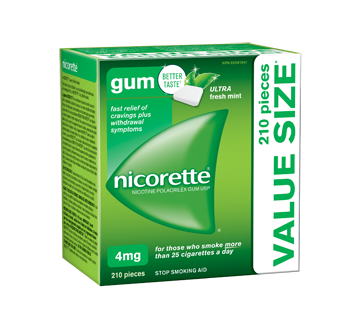 Image of product Nicorette - Nicotine Polacrilex Gum USP 4 mg, 210 units, Ultra Fresh Mint