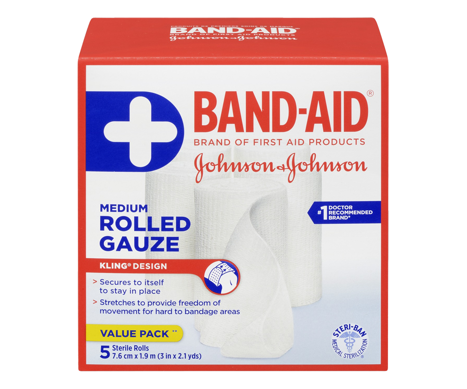 Rolled Gauze, Medium, 5 units BandAid Bandages, Compress & Such