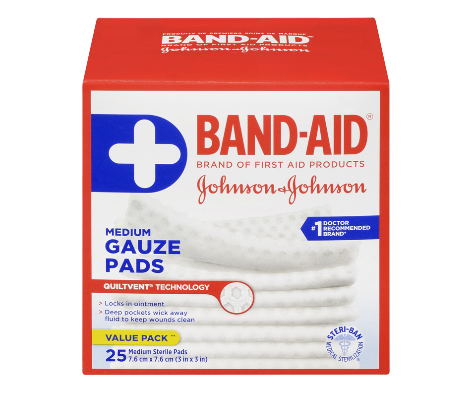 Gauze Pads, Medium, 25 units Johnson's Bandages, Compress & Such Jean Coutu