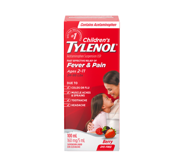 Image of product Tylenol - Tylenol Children's Acetaminophen Suspension Liquid, 100 ml, Berry