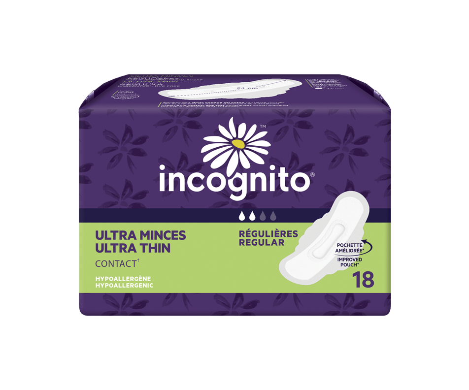 Contact Ultra Thin Pads with Tabs, 18 units, Regular Incognito Pads