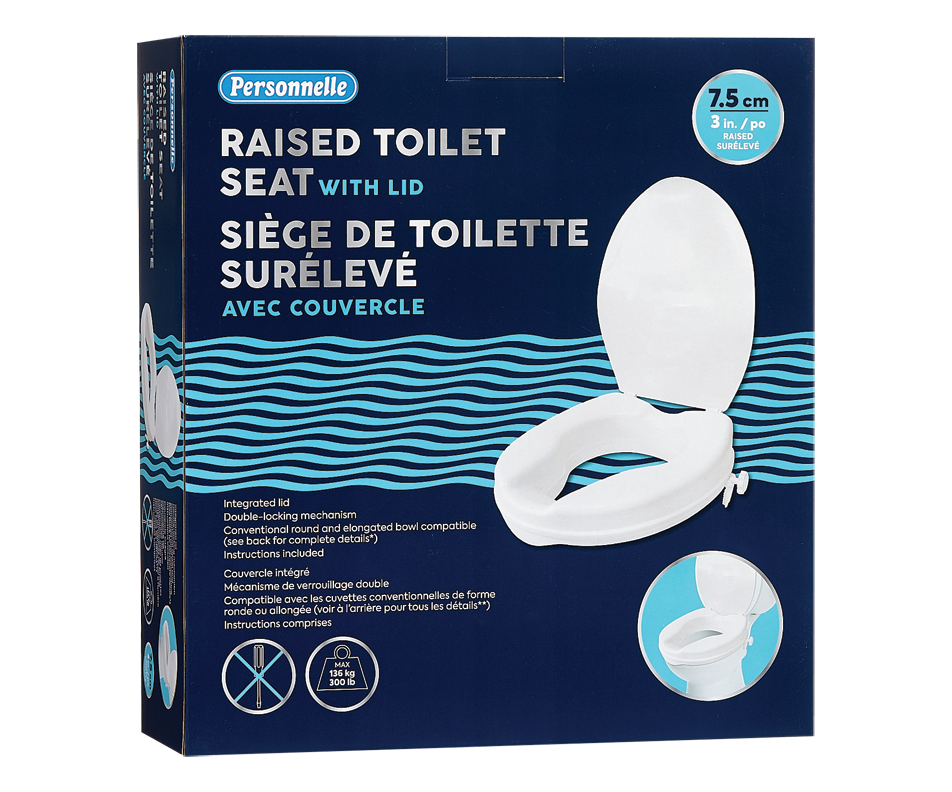Raised Toilet Seat with Lid, 1 unit Personnelle Home Equipment and