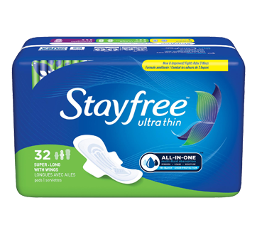 Image of product Playtex - Stayfree Ultra Thin Super Long Pads with Wings, 32 units
