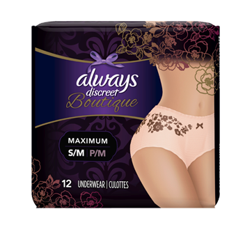 Discreet Boutique Maximum Protection Incontinence Underwear for Women, 12 units, Small-Medium
