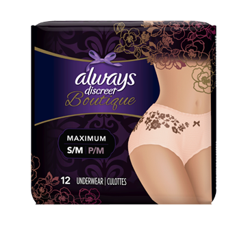 Discreet Boutique Maximum Protection Incontinence Underwear for Women, 12 units, Small-Medium