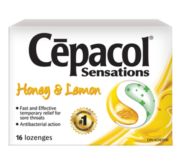 Image of product Cépacol - Sensations Sore Throat  Lozenges, Honey and Lemon, 16 units