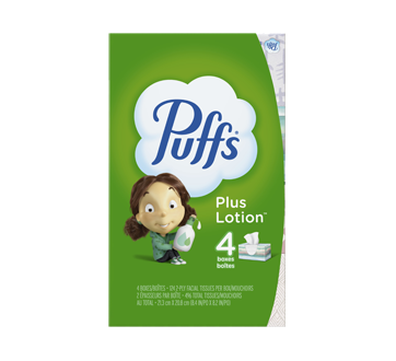 Image of product Puffs - Plus Lotion Facial Tissue Family Box 124 Facial Tissues per Box, 4 units
