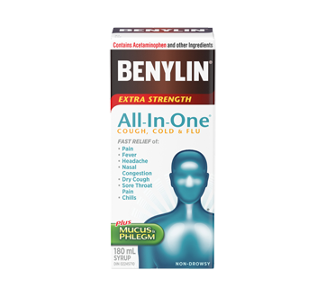 Image of product Benylin - Benylin All-In-One Cold and Flu Extra Strength Syrup, 180 ml