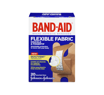 Image 1 of product Band-Aid - Flexible Fabric Knuckle and Fingertip Adhesive Bandages, Assorted Sizes, 20 units