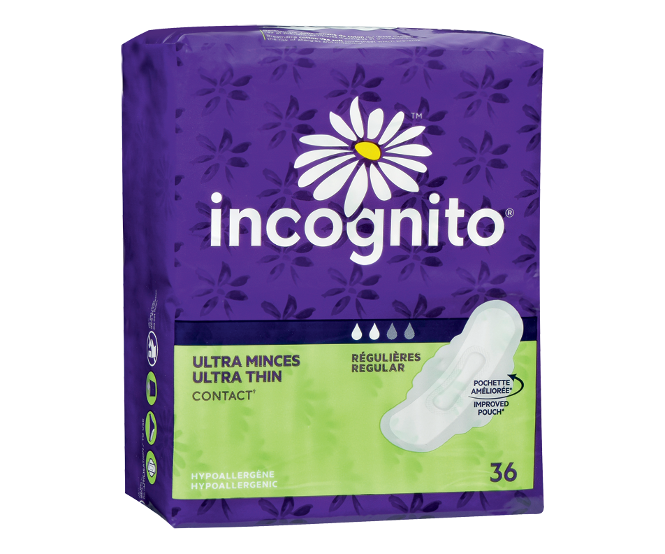 Contact Ultra Thin Pads with Tabs, 36 units, Regular Incognito Pads