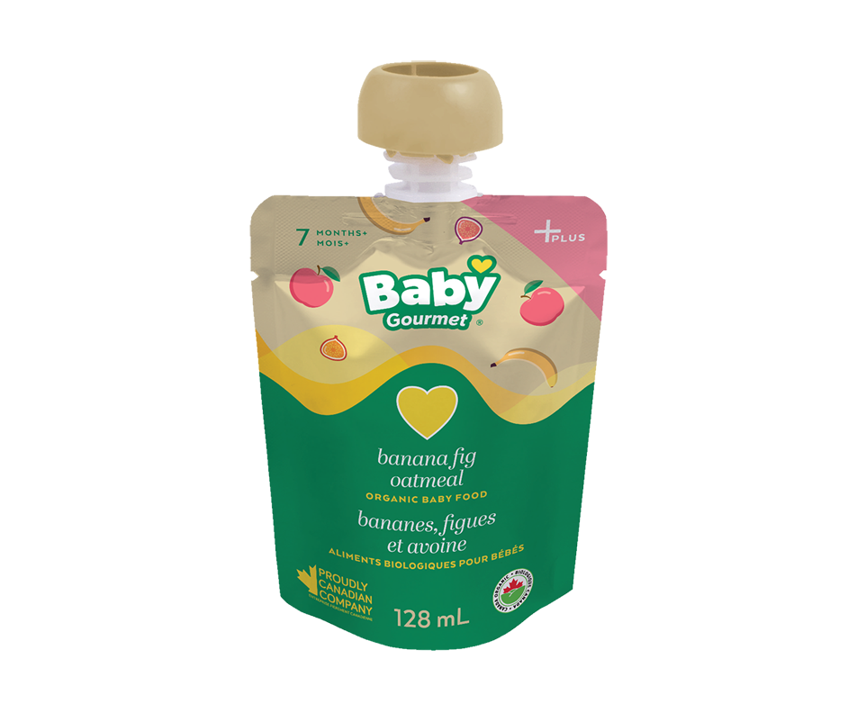 Plus 3g Protein Organic Baby Food, 128 ml, Banana, Fig, Oatmeal and Greek Yogurt Baby Gourmet