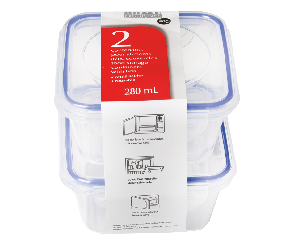 Reusable Food Storage Containers with Lids, 280 ml, 2 units Home