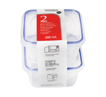 Reusable Food Storage Containers with Lids, 280 ml, 2 units