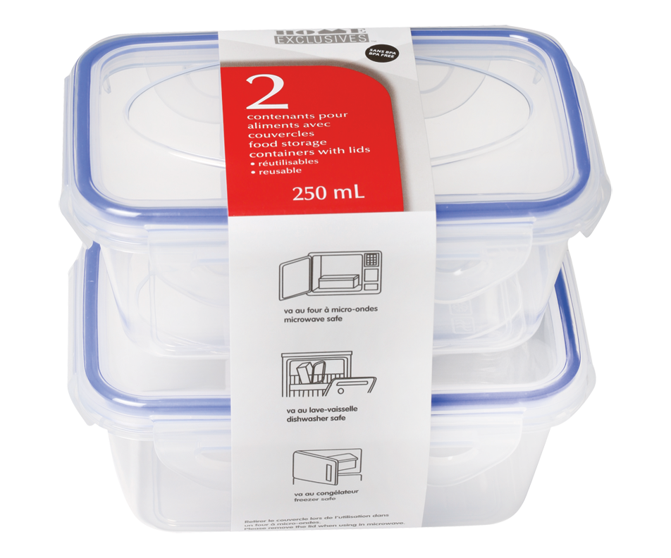 Reusable Food Storage Containers with Lids, 250 ml, 2 units Home