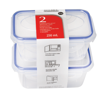 Reusable Food Storage Containers with Lids, 250 ml, 2 units