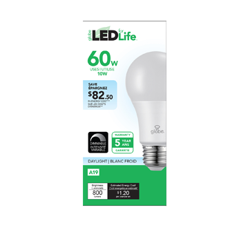 LED Bulb 60W A19, 1 unit, Daylight