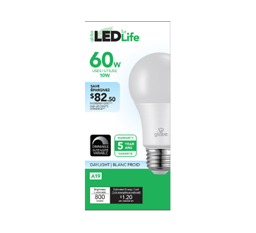 LED Bulb 60W A19, 1 unit, Daylight