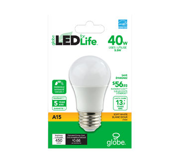 Image 2 of product Globe Electric - LED Bulb 40W A15, 1 unit, Warm White