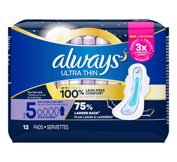 Image of product Always - Ultra Thin Overnight Pads With Wings, 12 units, Size 5, Extra Heavy, Unscented