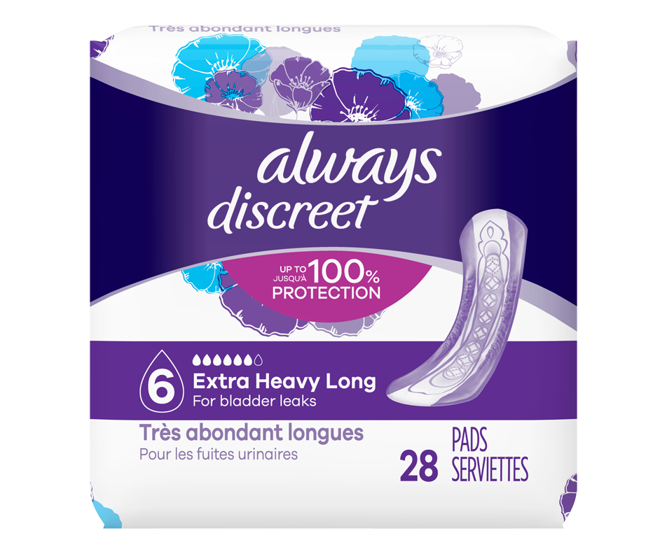 Discreet Overnignt Incontinence Pads, Long, Ultimate Protection, 28 units Always