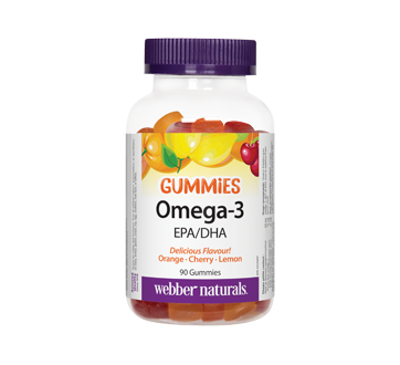 Image of product Webber Naturals - Omega-3 Gummies 50 mg EPA/DHA, Orange Cherry Lemon, 90 units