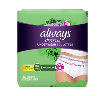 ALWAYS DISCREET INCONTINENCE UNDERWEAR, MAXIMUM ABSORBENCY EXTRA - LARGE -  GTIN/EAN/UPC 37000887621 - Cadastro de Produto com Tributação e NCM - Cosmos