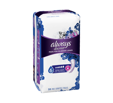 Discreet Incontinence Pads for Women Extra Heavy Absorbency, 33 units –  Always : Incontinence