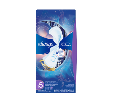 Image of product Always - Infinity Size 5 Extra Heavy Overnight Sanitary Pads with Wings, 22 units, Unscented